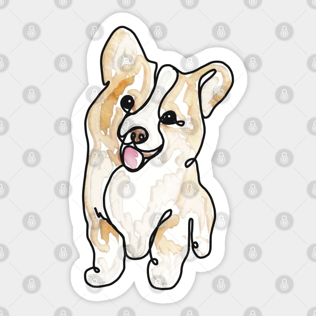 Happy Lil’ Wiggle - Cute Corgi in a Digital Watercolor Painting - Hand-drawn art perfect for stickers and mugs, legging, notebooks, t-shirts, greeting cards, socks, hoodies, pillows and more Sticker by cherdoodles